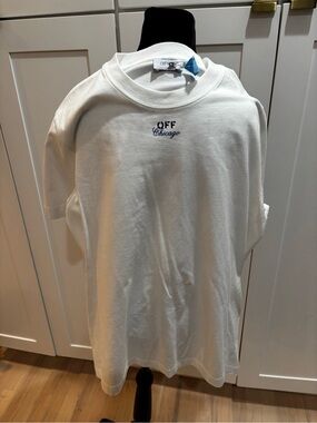 Off-White White T-Shirt with Black and Navy Chicago Script